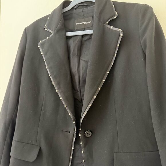Emporio Armani Womens Single Breasted Black Blazer with Stud Accents NWOT - Picture 6 of 13